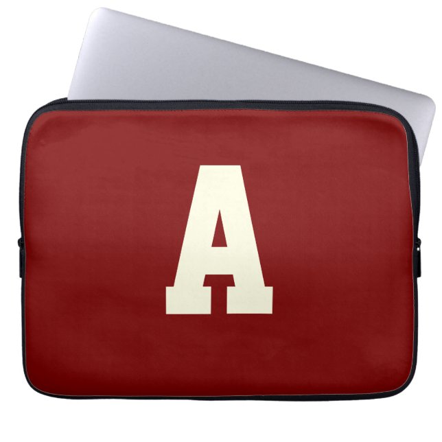 Housse Pour Ordinateur Portable Rétro monogramme alpha bordeaux crème (Devant)