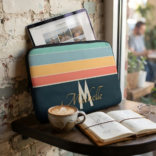 Housse Pour Ordinateur Portable Rétro personnalisé années 70 Monogramme Corail Men