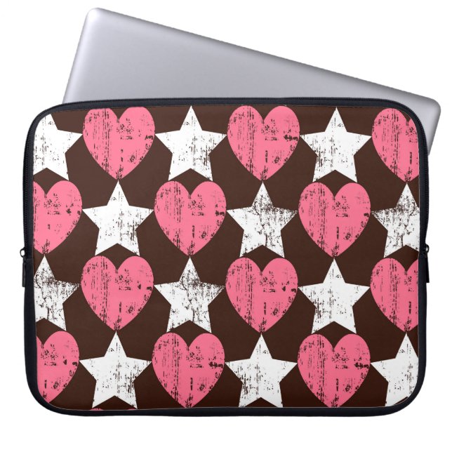 Housse Pour Ordinateur Portable Retro Threadbare Hearts Stars Texture (Devant)