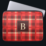Housse Pour Ordinateur Portable Revêtement rouge avec monogramme personnalisé<br><div class="desc">Pour ce look rustique confortable de flanelle rouge chaude,  ce design plaid rouge classique est agrémenté d'un monogramme assorti que vous pouvez éditer avec votre propre texte initial ou autre.</div>