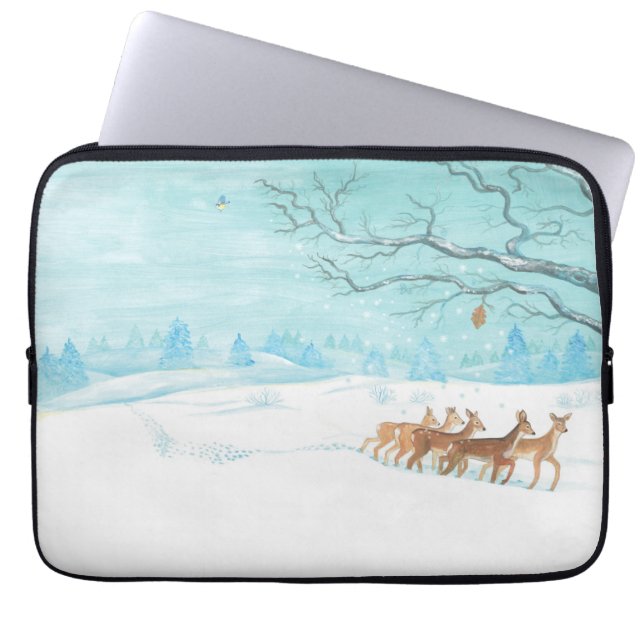 Housse Pour Ordinateur Portable Roe Deer en hiver (Devant)