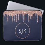 Housse Pour Ordinateur Portable Rose bleu Girly Marine Parties scintillant or  Mon<br><div class="desc">Girly Blush Pink - Rose Gold et bleu marine  Faux Parties scintillant Drips et Élégant Parkle Monogrammed Initials Coque. Ce coque peut être customisé pour inclure votre nom initial et prénom.</div>