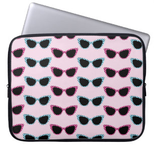 HOUSSE POUR ORDINATEUR PORTABLE ROSE & BLEU STYLE 50'S CATS OEIL LUNETTES DE SOLEI