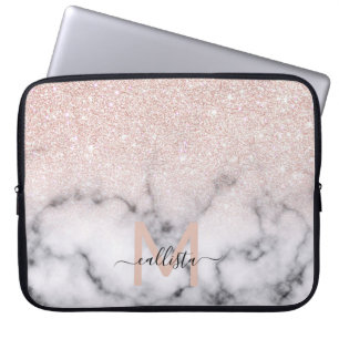 Housse Pour Ordinateur Portable Rose brillant Parties scintillant or  Marbre Ombre