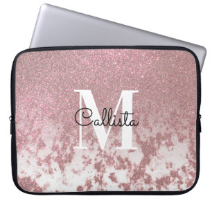 Housse Pour Ordinateur Portable Rose brillant Parties scintillant or Marbre Ombre