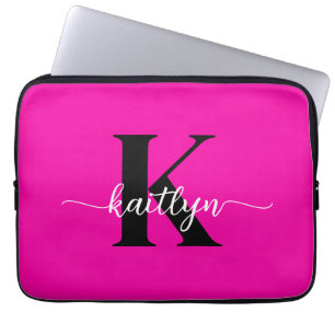 Housse Pour Ordinateur Portable Rose Chaude Monogramme Noir