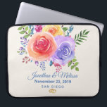 Housse Pour Ordinateur Portable Rose coloré aquarelle Mariage floral<br><div class="desc">Une pochette pour ordinateur portable avec un bouquet floral fantaisiste avec des roses aquarelles. Elégant, fantaisiste et créatif. Un ensemble de roses en rose, violet et jaune. Avec beaucoup de sprigs et feuilles en vert, rose, violet et bleu. L'Arrière - plan est de couleur champagne blanc cassé. 2 anneaux mariages...</div>