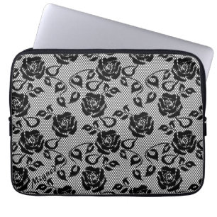 Housse Pour Ordinateur Portable Rose en dentelle noire Faux