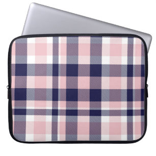 Housse Pour Ordinateur Portable Rose et marine Plaid, à damiers, tartan sans soudu