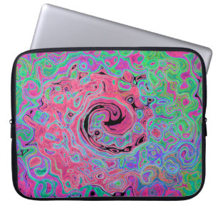 Housse Pour Ordinateur Portable Rose et vert citron tourbillonnant abstrait rétro