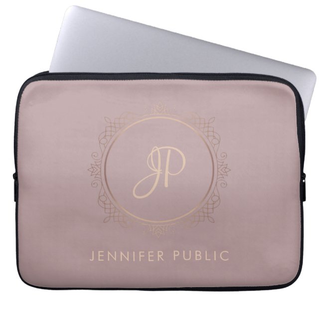 Housse Pour Ordinateur Portable Rose Gold Elegant Monogram Modèle tendance (Devant)