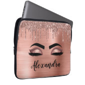 Housse Pour Ordinateur Portable Rose Gold Glitter Sparkle Eyelashes Monogram (Devant droit)