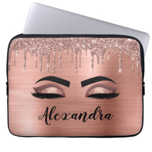 Housse Pour Ordinateur Portable Rose Gold Glitter Sparkle Eyelashes Monogram