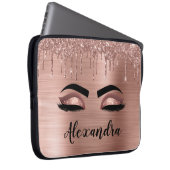 Housse Pour Ordinateur Portable Rose Gold Glitter Sparkle Eyelashes Monogram (Devant droit)