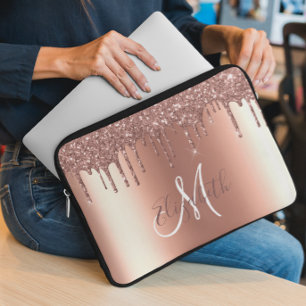 Housse Pour Ordinateur Portable Rose Gold Parties scintillant Drives Metal Monogra