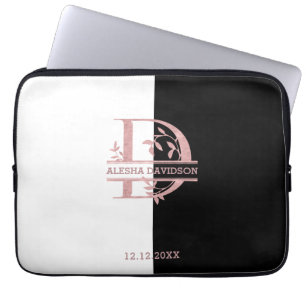 Housse Pour Ordinateur Portable Rose moderne Gold Split Personnalisé Monogramme A,