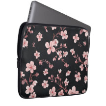 Rose Pâle Bébé Mini Motif Sakura sur Fond Noir - D