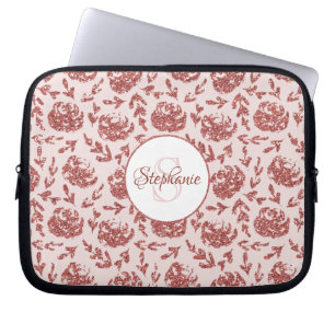 Housse Pour Ordinateur Portable Rose Parties scintillant or Floral Monogramme Pers