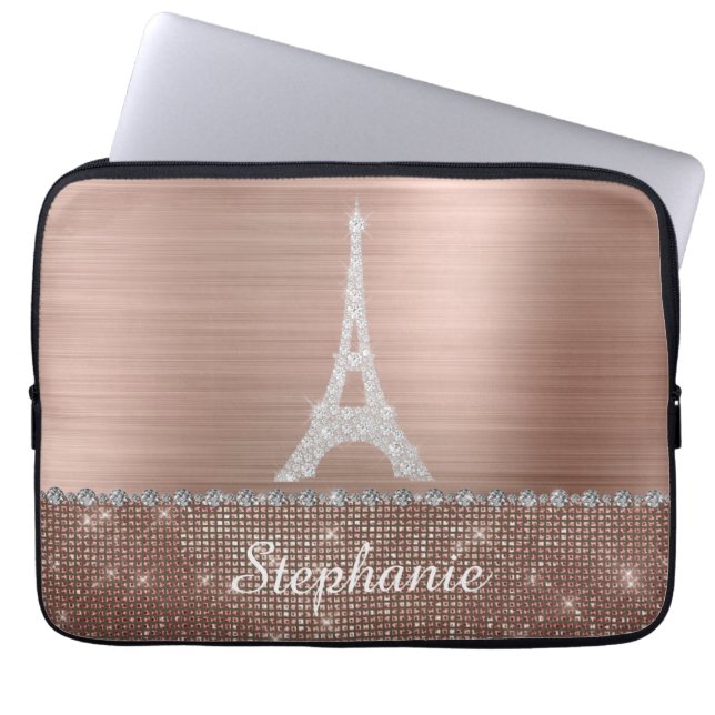 Housse Pour Ordinateur Portable Rose personnalisée Gold Diamond Sparkle Paris (Devant)