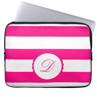 Housse Pour Ordinateur Portable Rose rayé blanc personnalisé monogramme