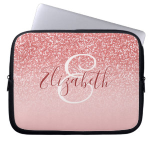Housse Pour Ordinateur Portable Rose rose Parties scintillant Blush Ombre Monogram