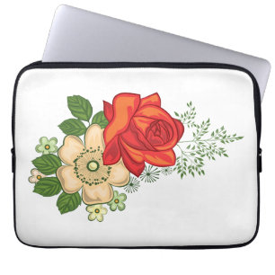 Housse Pour Ordinateur Portable Rose rouge et marguerites