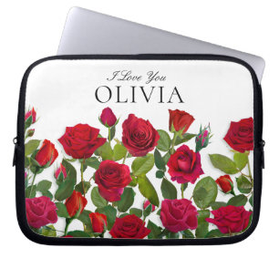 Housse Pour Ordinateur Portable Rose Rouge Moderne Minimaliste Je T'Aime