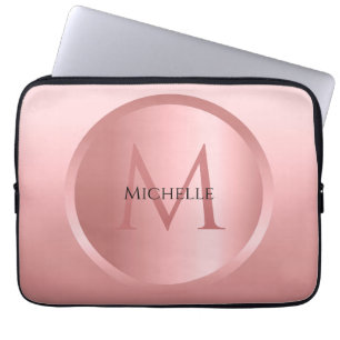 Housse Pour Ordinateur Portable Rose tendance Modèle or Elegant Monogramme