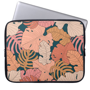 Housse Pour Ordinateur Portable rose vif, orange, jaune feuilles de monstère et