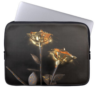 Housse Pour Ordinateur Portable Roses Brûlantes – Élégance Dorée