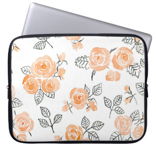 Housse Pour Ordinateur Portable Roses d'aquarelle : Arrière - plan blanc d'encre