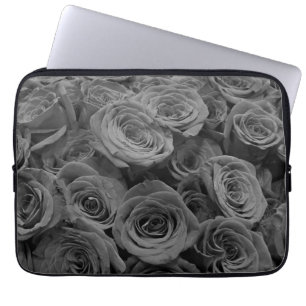 Housse Pour Ordinateur Portable Roses gris, photo florale grise