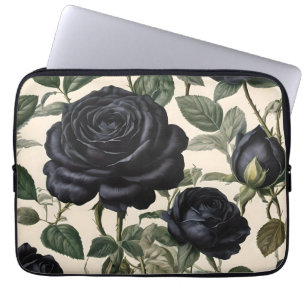 Housse Pour Ordinateur Portable Roses Noirs Et Feuilles Verts,