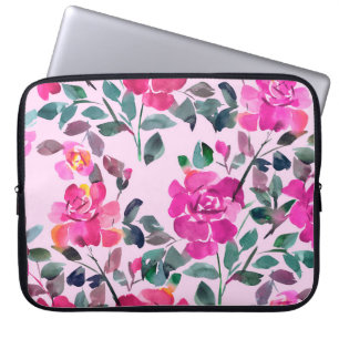 Housse Pour Ordinateur Portable Roses opulents à l'aquarelle dessinée à la main. M