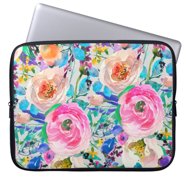 Housse Pour Ordinateur Portable Roses Rose Et Beige (Devant)