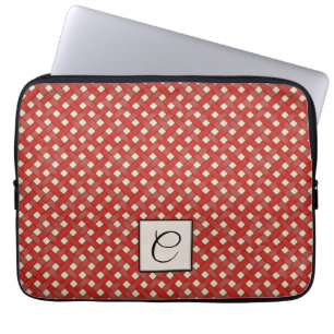 Housse Pour Ordinateur Portable Rotin rouge tissé sur crème personnalisée avec Mon