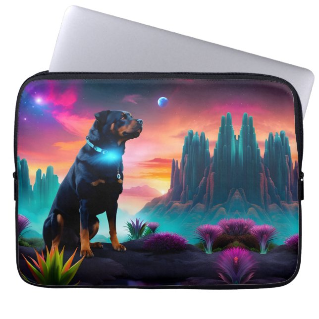 Housse Pour Ordinateur Portable Rottweiler sur un monde Alien (Devant)