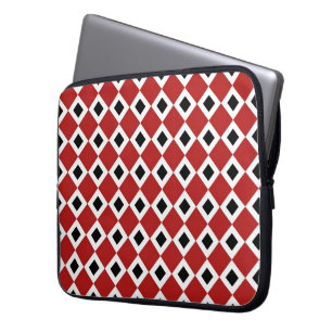 Housse Pour Ordinateur Portable Rouge, Blanc, Motif Diamant Noir