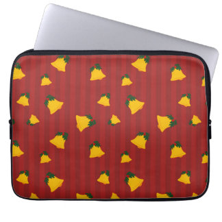 Housse Pour Ordinateur Portable Rouge de Fête Rayure Or Cloches Noël