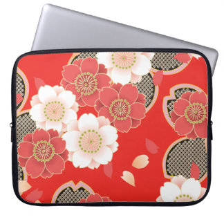 Housse Pour Ordinateur Portable Rouge et blanc Sakura Japonais Kimono
