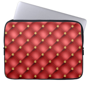 Housse Pour Ordinateur Portable Rouge et or Diamant Tufted Cuir Texture luxe