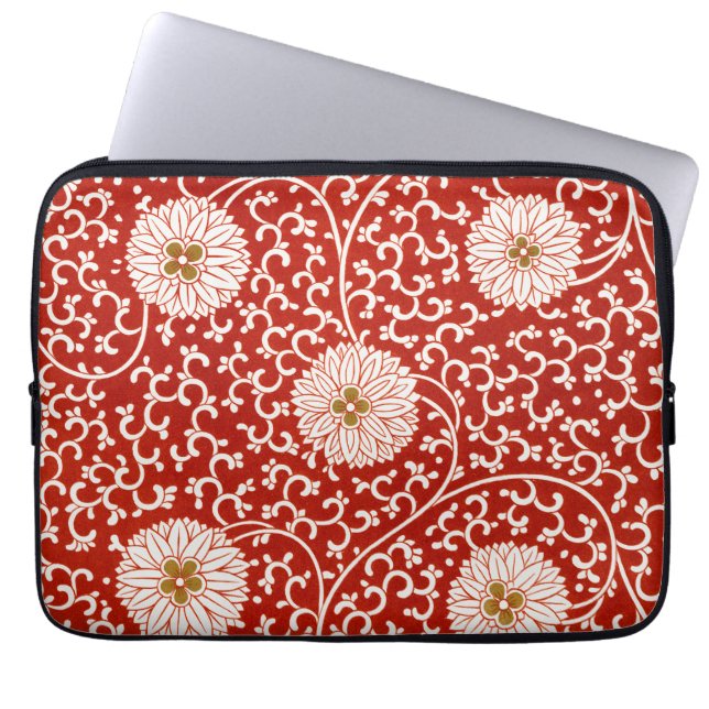 Housse Pour Ordinateur Portable Rouge Floral Vibrant Ornate Classé Motif (Devant)
