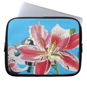 Housse Pour Ordinateur Portable Rouge rose Lys floral Bleu Votre joie
