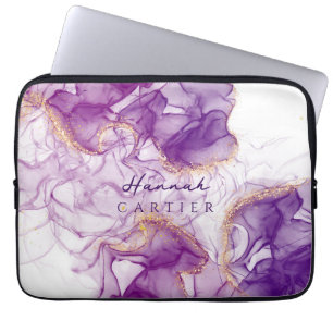 Housse Pour Ordinateur Portable Royal Amethyst GoldGlitter Aquarelle personnalisab