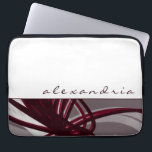 Housse Pour Ordinateur Portable Rubans Abstraits Gris et Vins | Blanc | Nom person<br><div class="desc">Manche portable moderne avec un design abstrait artistique. La partie supérieure est composée d'un simple arrière - plan blanc clair avec nom personnalisé présenté dans un élégant script de coque inférieur. La partie inférieure est constituée de rubans gris, bordeaux, blancs et de couleur vin qui sont superposés et entrelacés pour...</div>