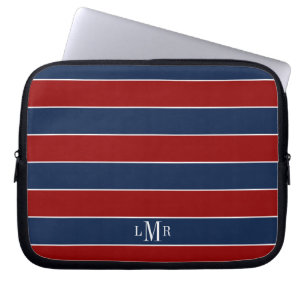 Housse Pour Ordinateur Portable Rugby rouge et bleu rayures Monogrammes