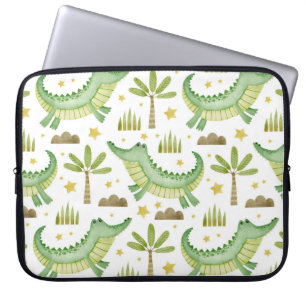Housse Pour Ordinateur Portable Safari africain : Crocodile et palmiers aquarelles