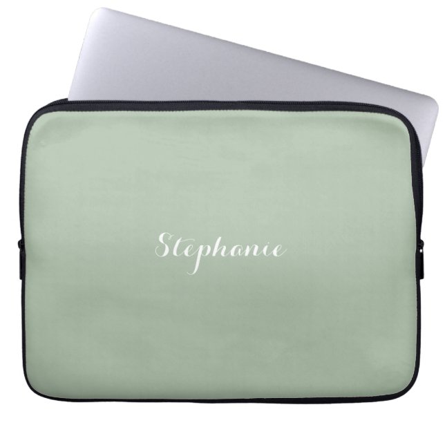 Housse Pour Ordinateur Portable Sage Green Nom Moderne Élégant Monogramme Boho (Devant)