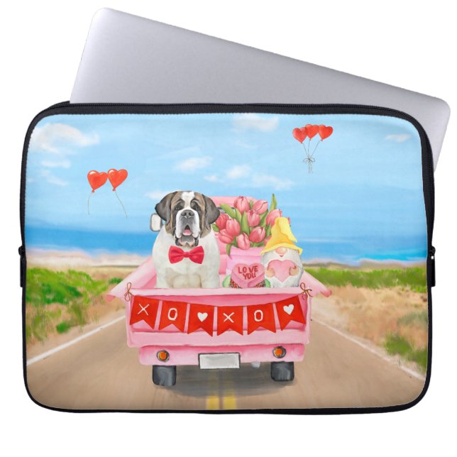 Housse Pour Ordinateur Portable Saint Bernard Chien Saint Valentin Coeurs de camio (Devant)