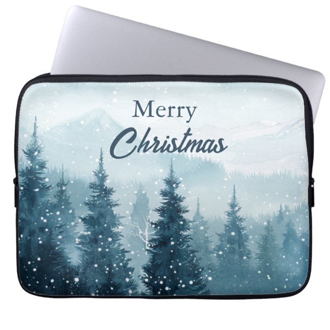 Housse Pour Ordinateur Portable Sapins de Noël enneigés  (Devant)